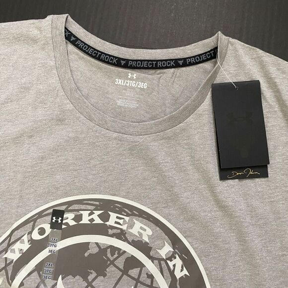 Under Armour Mens Project Rock Size 3XL Loose Fit Grey T-Shirt casual New - Picture 8 of 9